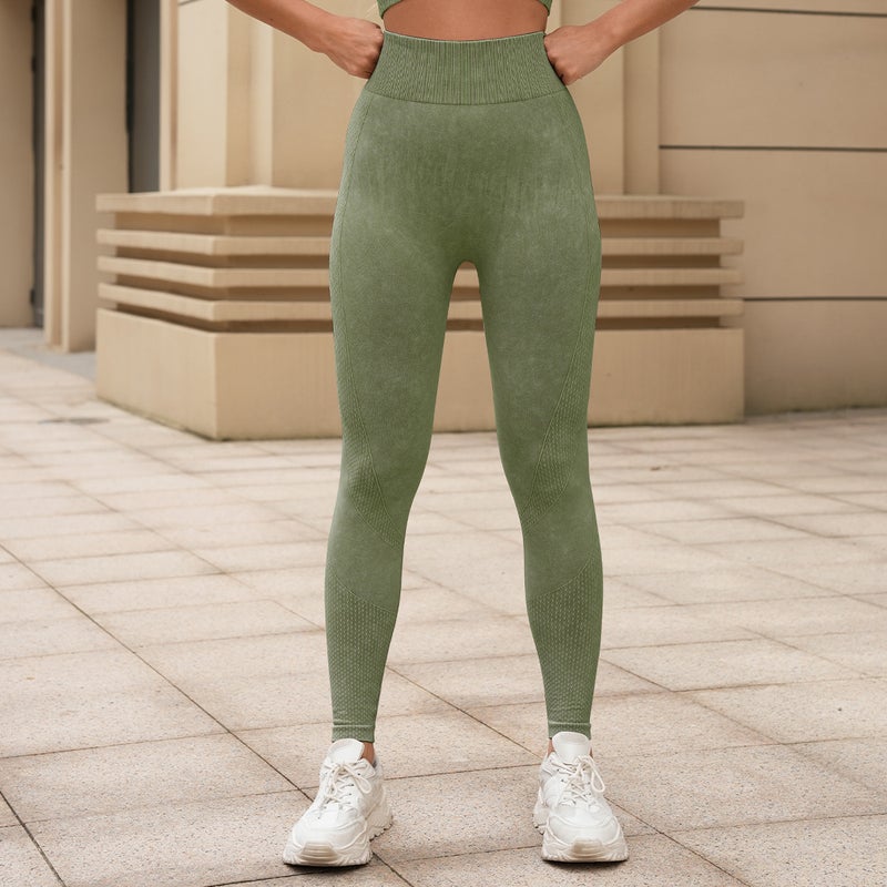 New Seamless Sand Wash V Waist Yoga Pants Super Elastic Sports Running Jacquard Peach Hip Fitness Pants - Image 3